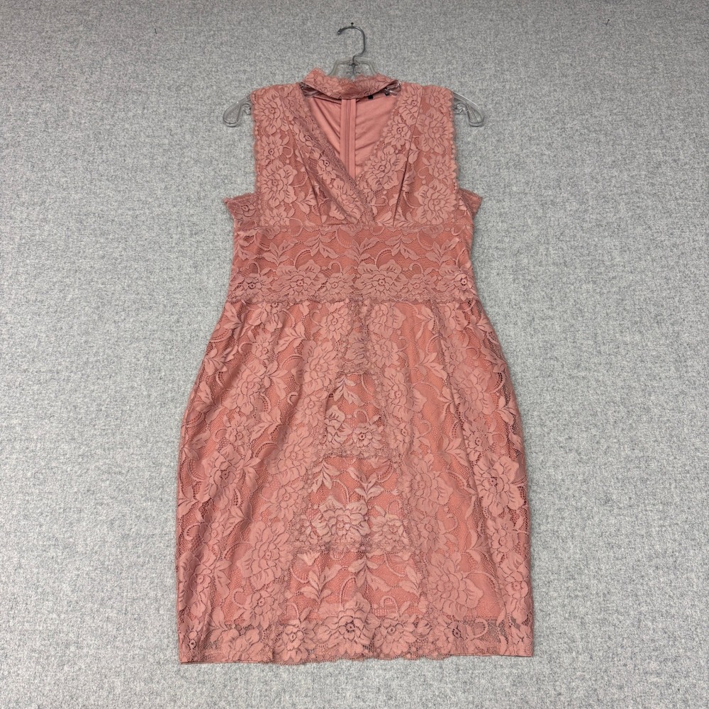GUESS Lace Sheath Dress Size Medium Mauve Pink Mock Neck Sleeveless W73K08R3X50